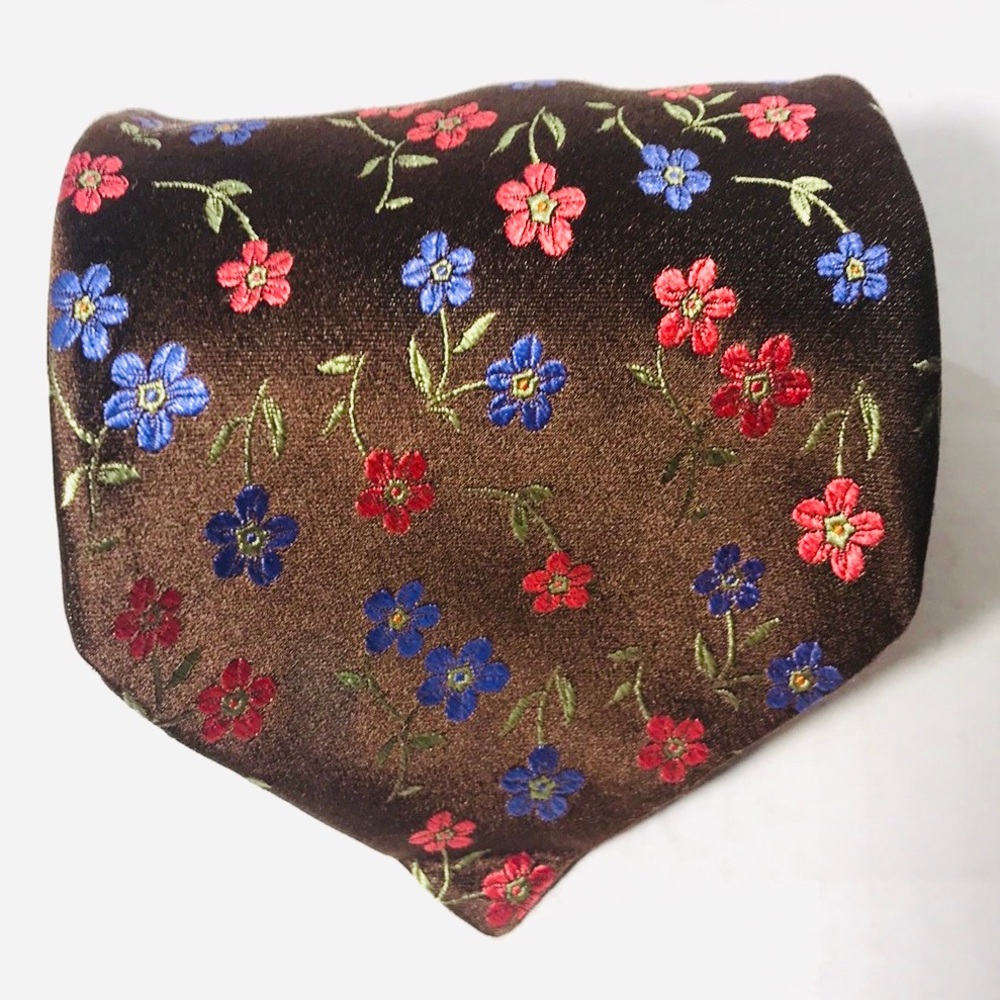 Altea Milano 100% Silk Brown Floral Flower Men Tie